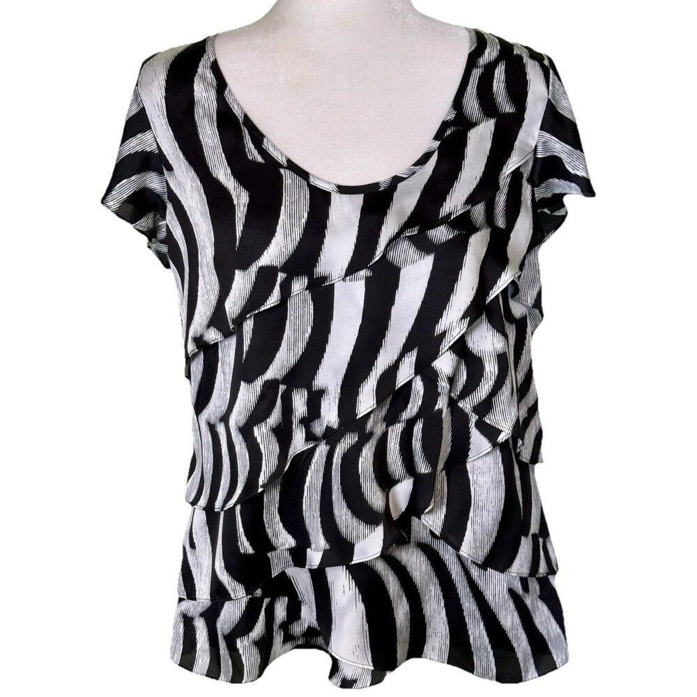Worthington Women’s Zebra‎ Print Tiered Ruffle Blouse Chiffon Evening Out Top Lg